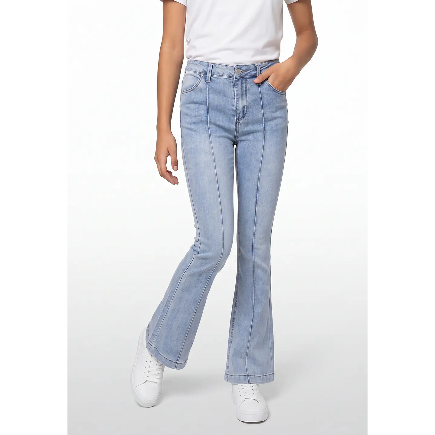 Jeans Costuras Flare Lola Azul 1