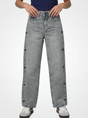 Jeans Tachas Baggy Lola Gris