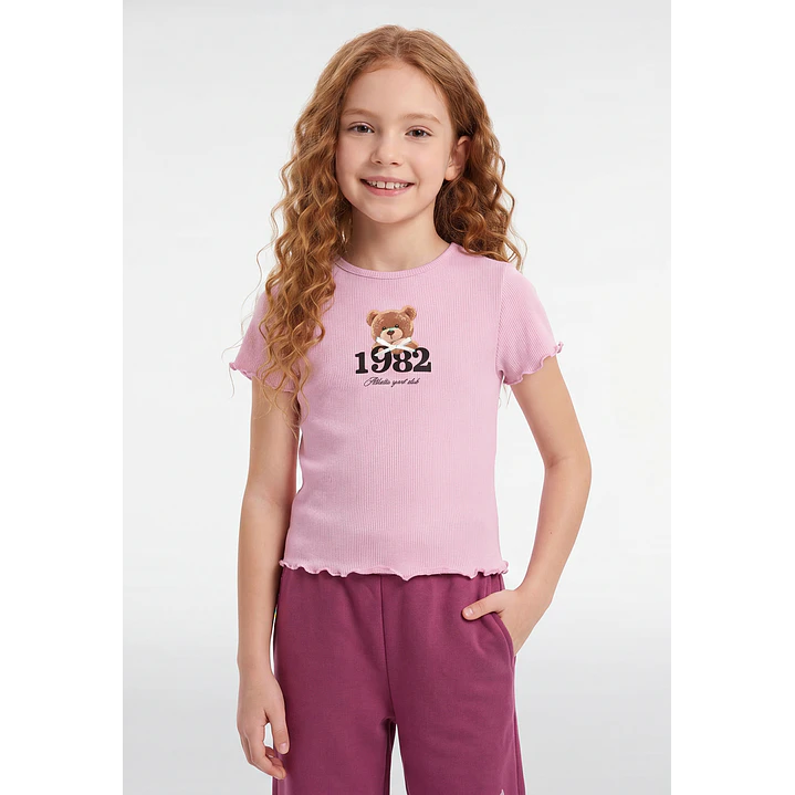 Polera Rib Oso Niña Rosado 1