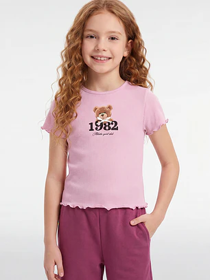 Polera Rib Oso Niña Rosado