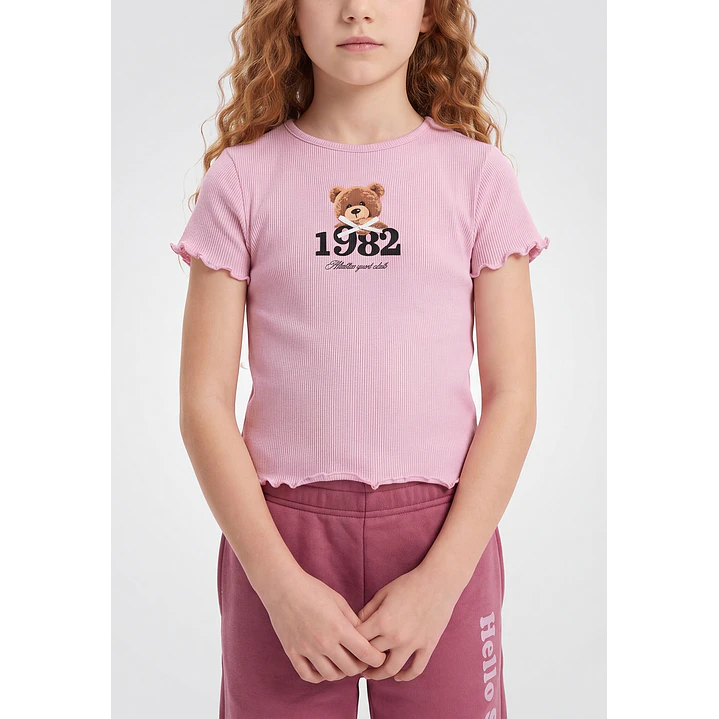 Polera Rib Oso Niña Rosado 2