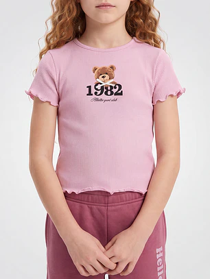 Polera Rib Oso Niña Rosado