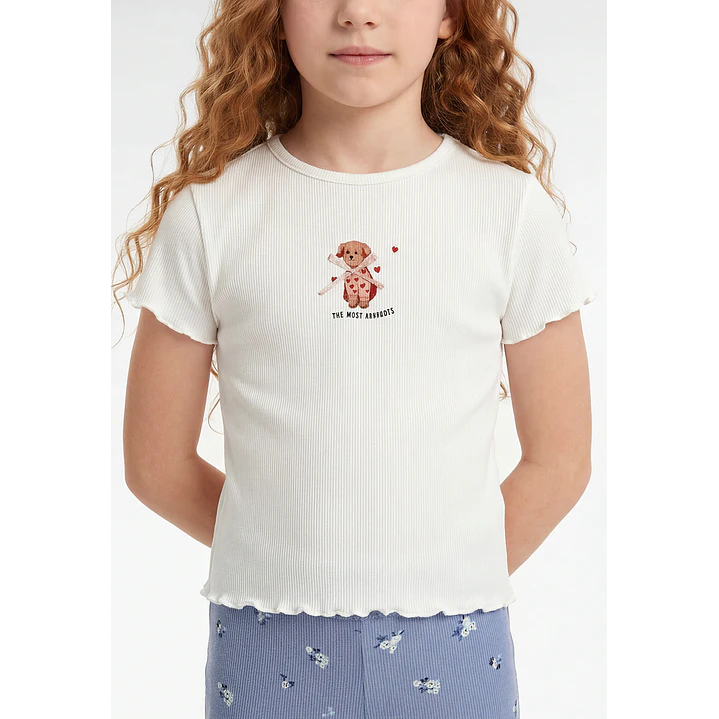 Polera Rib Oso Niña Crudo 2