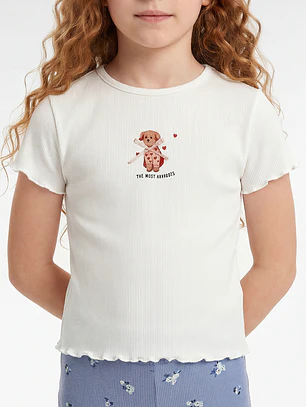 Polera Rib Oso Niña Crudo