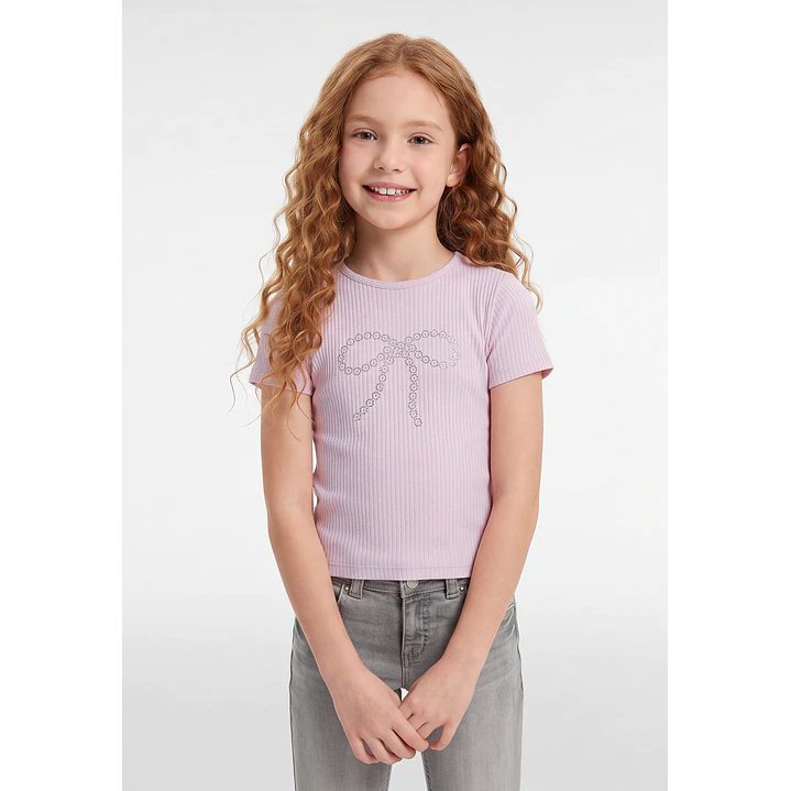 Polera Rib Tachas Niña Rosado 1