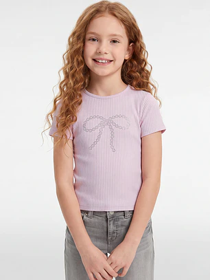 Polera Rib Tachas Niña Rosado
