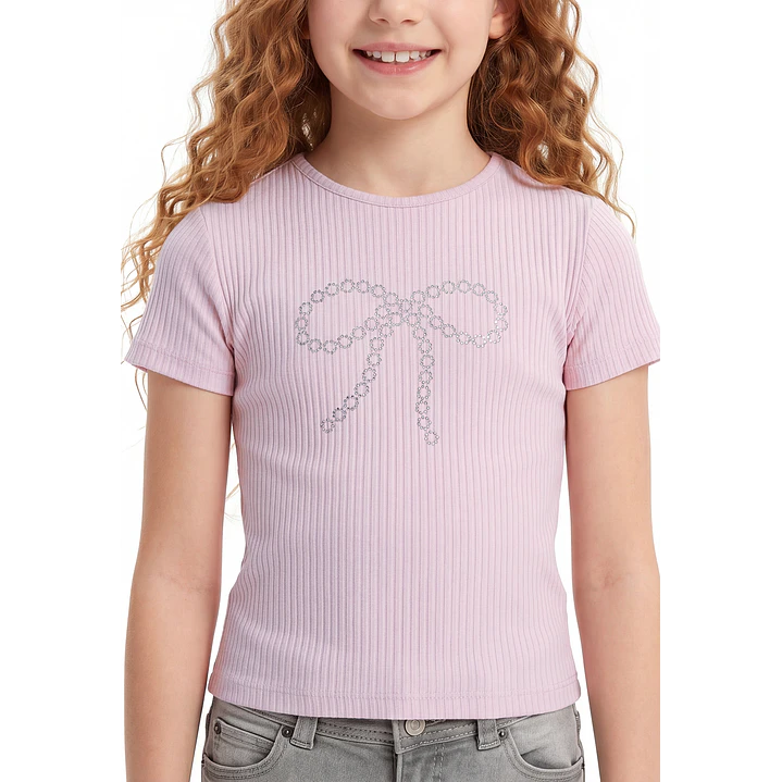 Polera Rib Tachas Niña Rosado 2