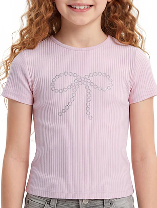 Polera Rib Tachas Niña Rosado