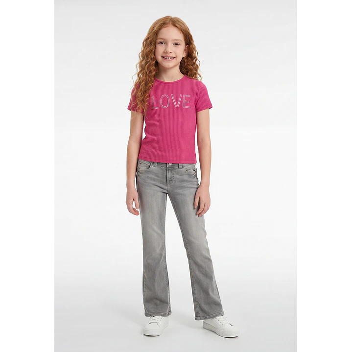 Polera Rib Tachas Niña Fucsia 1