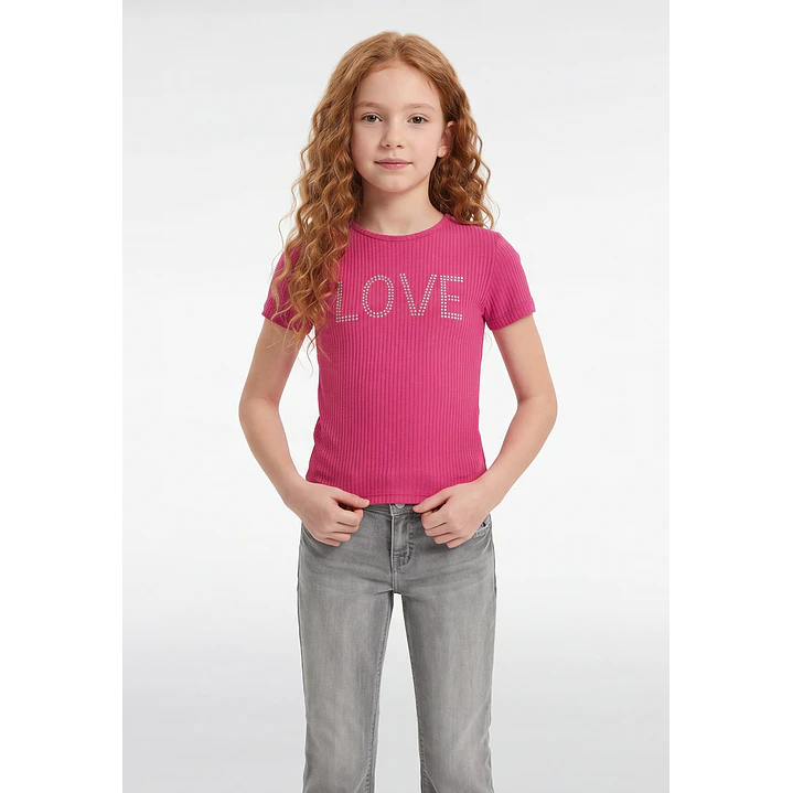 Polera Rib Tachas Niña Fucsia 2