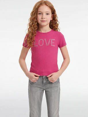Polera Rib Tachas Niña Fucsia