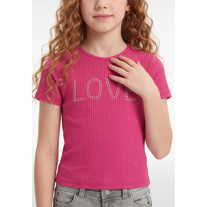 Polera Rib Tachas Niña Fucsia 3
