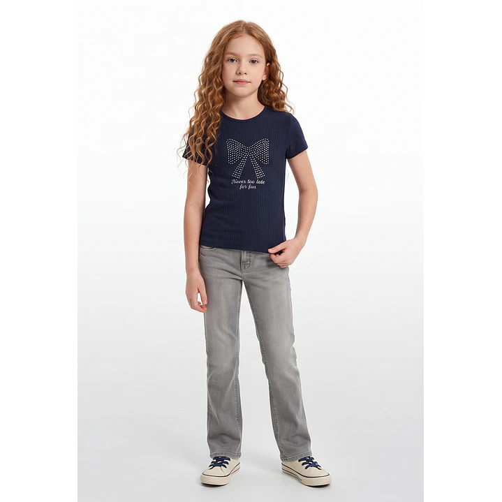 Polera Rib Tachas Niña Azul 4