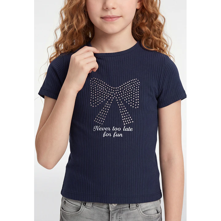 Polera Rib Tachas Niña Azul 2