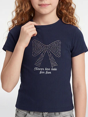 Polera Rib Tachas Niña Azul