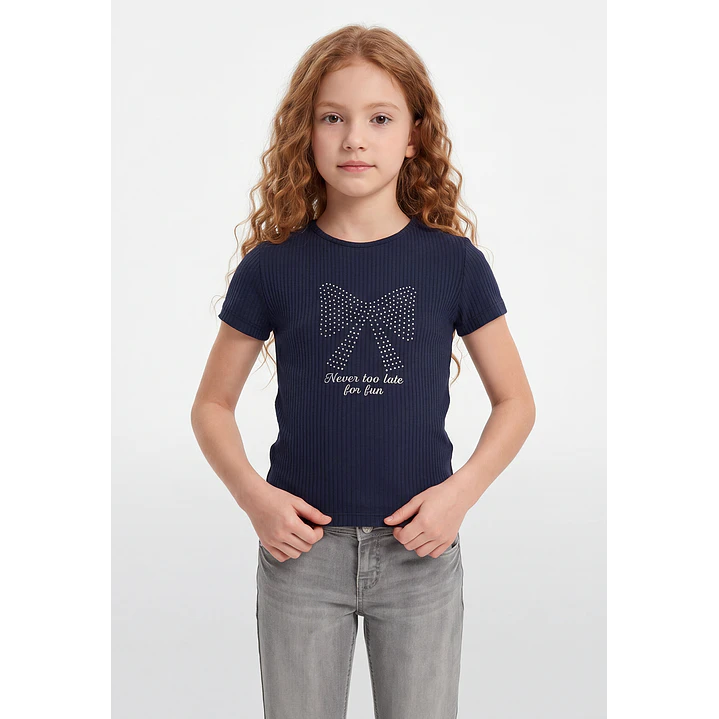 Polera Rib Tachas Niña Azul 1