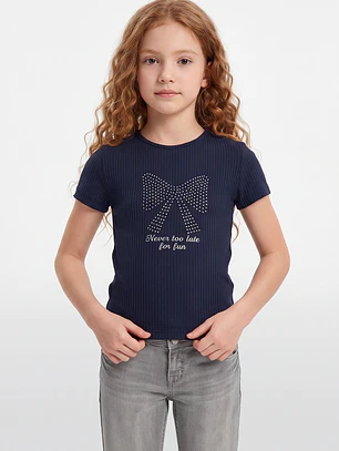 Polera Rib Tachas Niña Azul