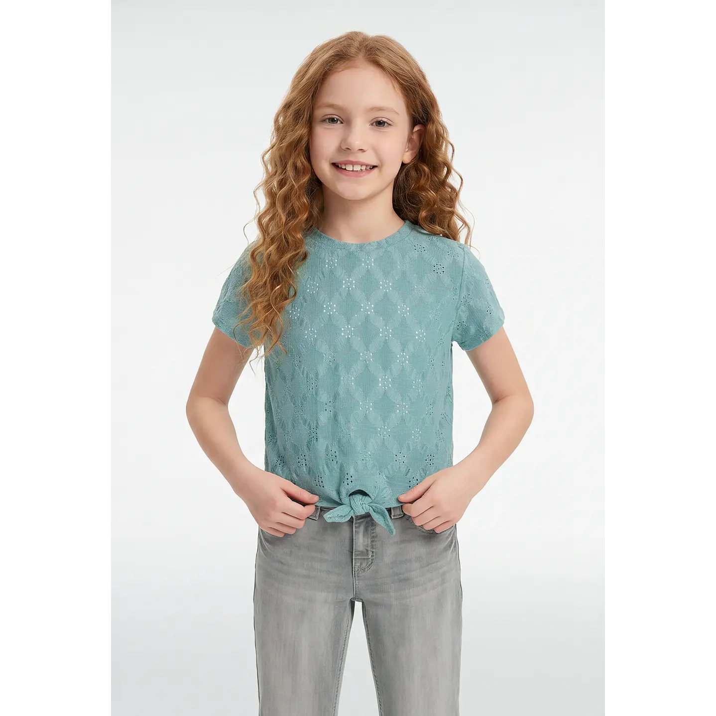Polera Brodery Nudo Niña Celeste 1