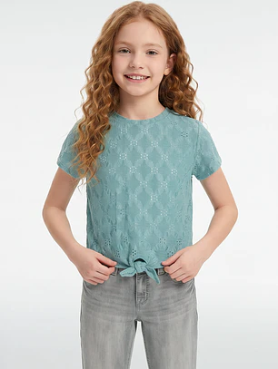 Polera Brodery Nudo Niña Celeste