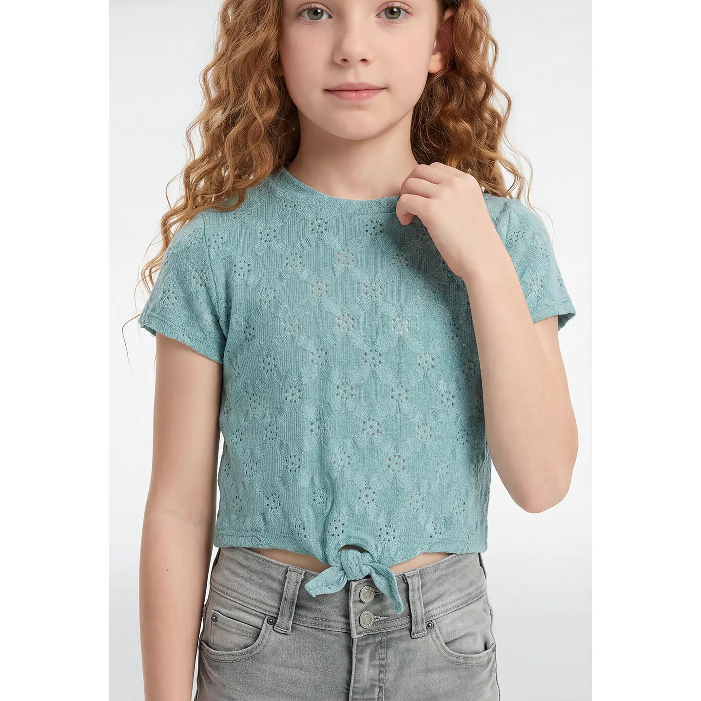 Polera Brodery Nudo Niña Celeste 2