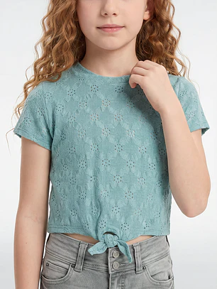 Polera Brodery Nudo Niña Celeste