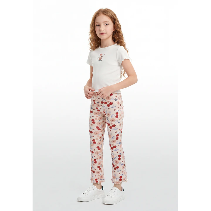 Calza Rib Flare Niña Rosado 3