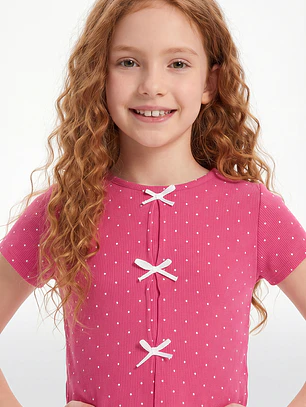 Polera Lazos Niña Fucsia
