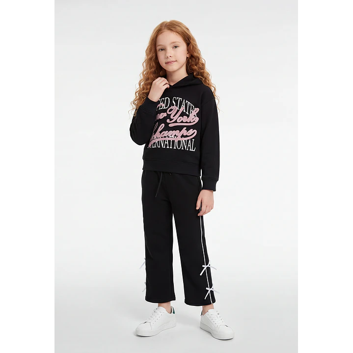 Buzo Lazos Wide Leg Niña Negro 4