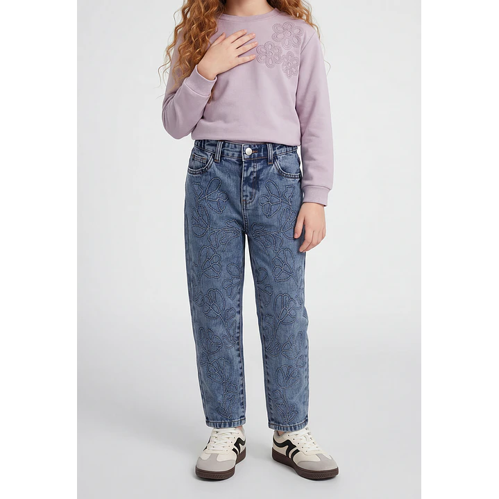 Jeans Bordado Ballon Niña Azul 1