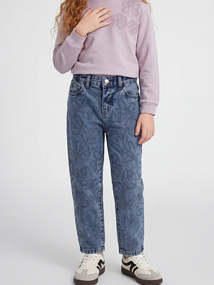 Jeans Bordado Ballon Niña Azul