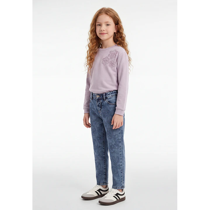 Jeans Bordado Ballon Niña Azul 4