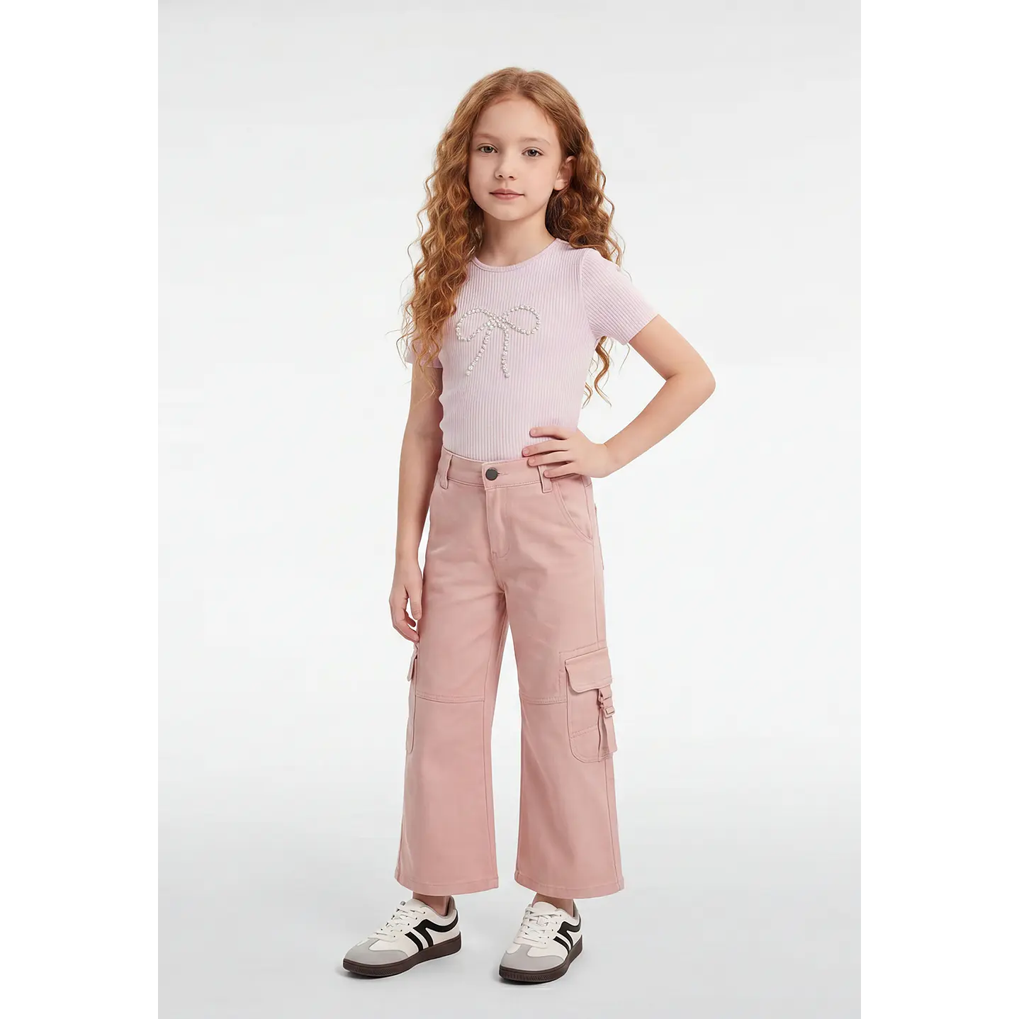 Pantalón Cargo Argollas Wide Leg Niña Damasco 3