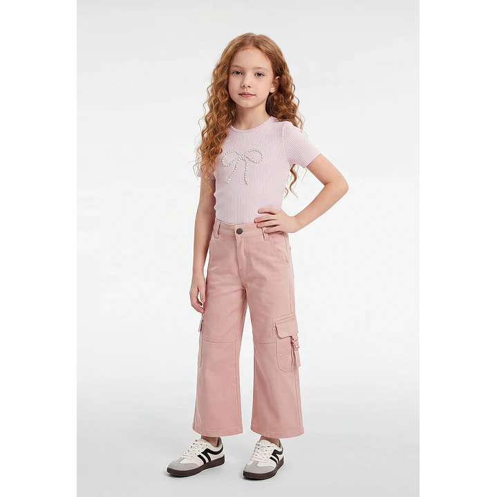 Pantalón Cargo Argollas Wide Leg Niña Damasco 3