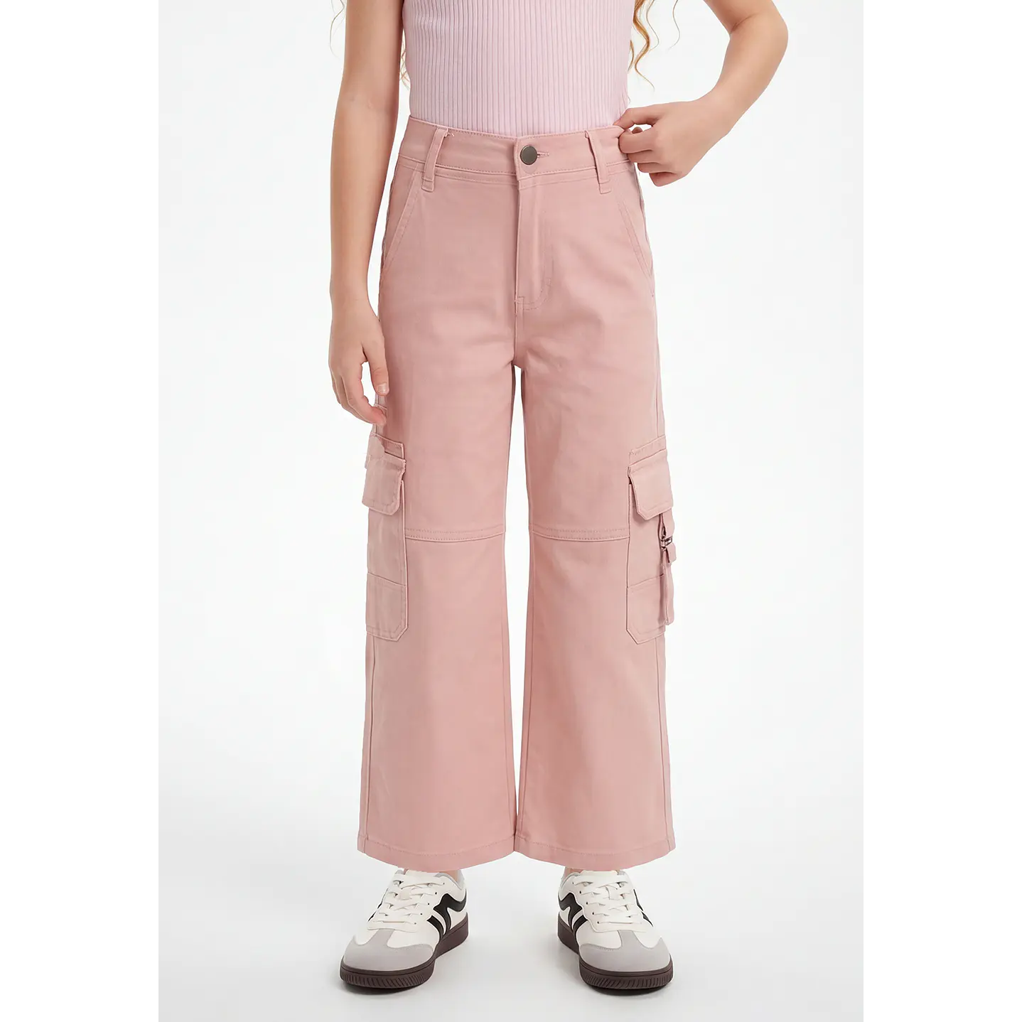 Pantalón Cargo Argollas Wide Leg Niña Damasco 1