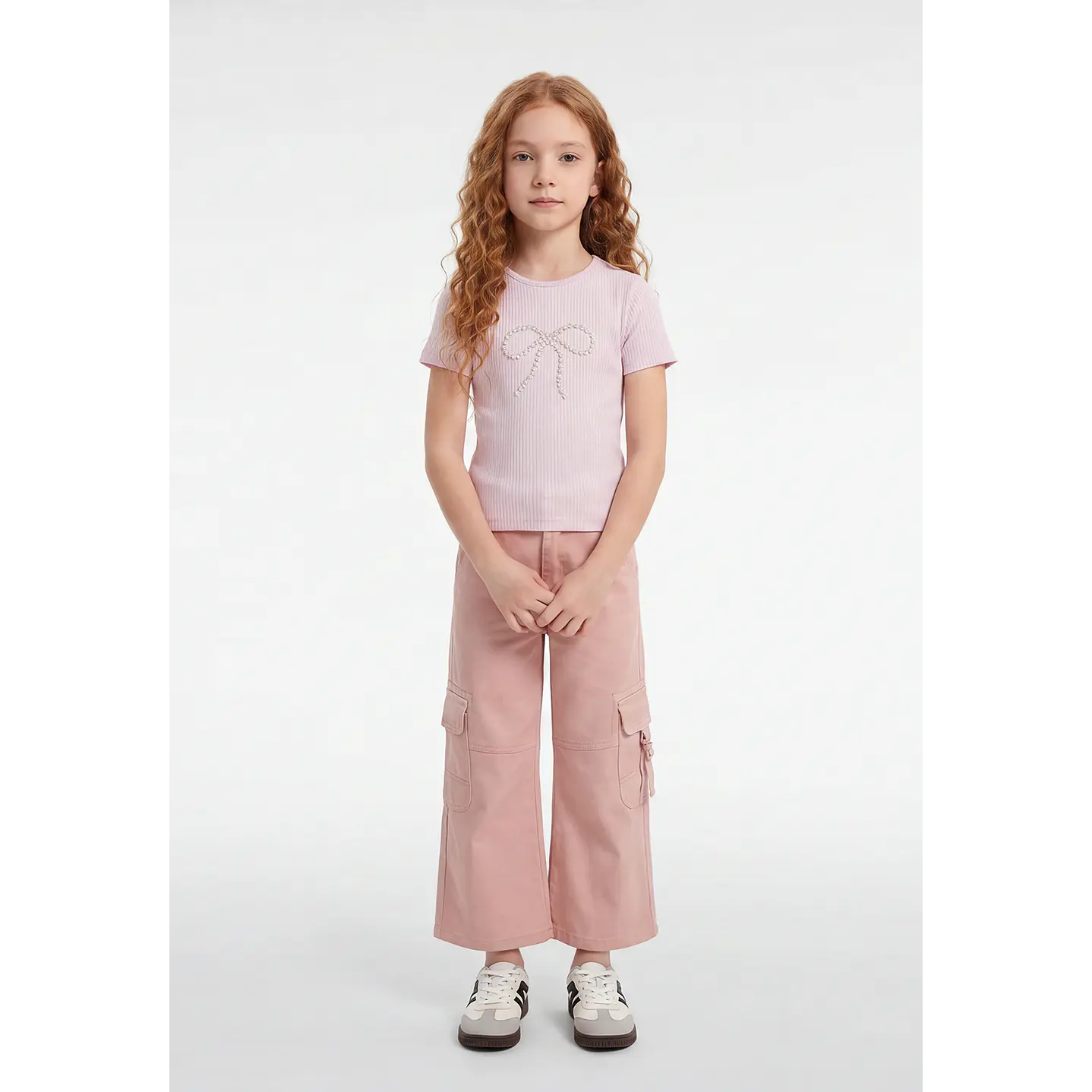 Pantalón Cargo Argollas Wide Leg Niña Damasco 4