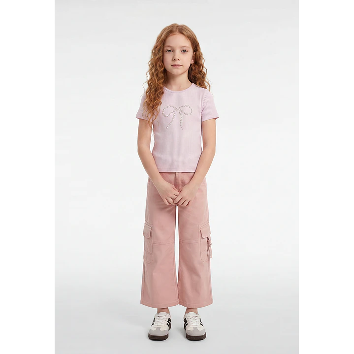 Pantalón Cargo Argollas Wide Leg Niña Damasco 4