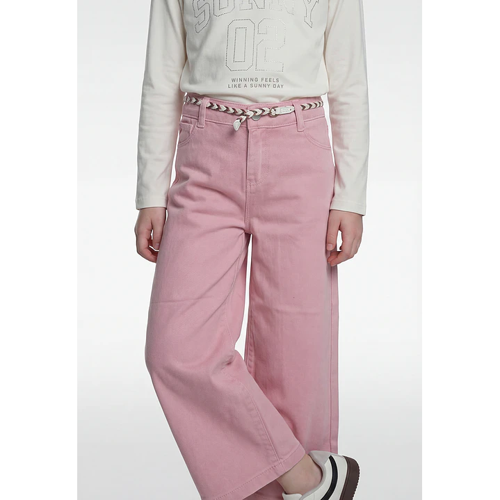 Pantalón Color Wide Leg Niña Rosado 1