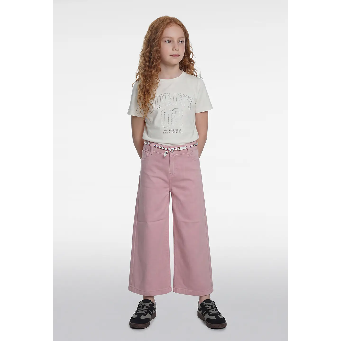 Pantalón Wide Leg Niña Rosado 3
