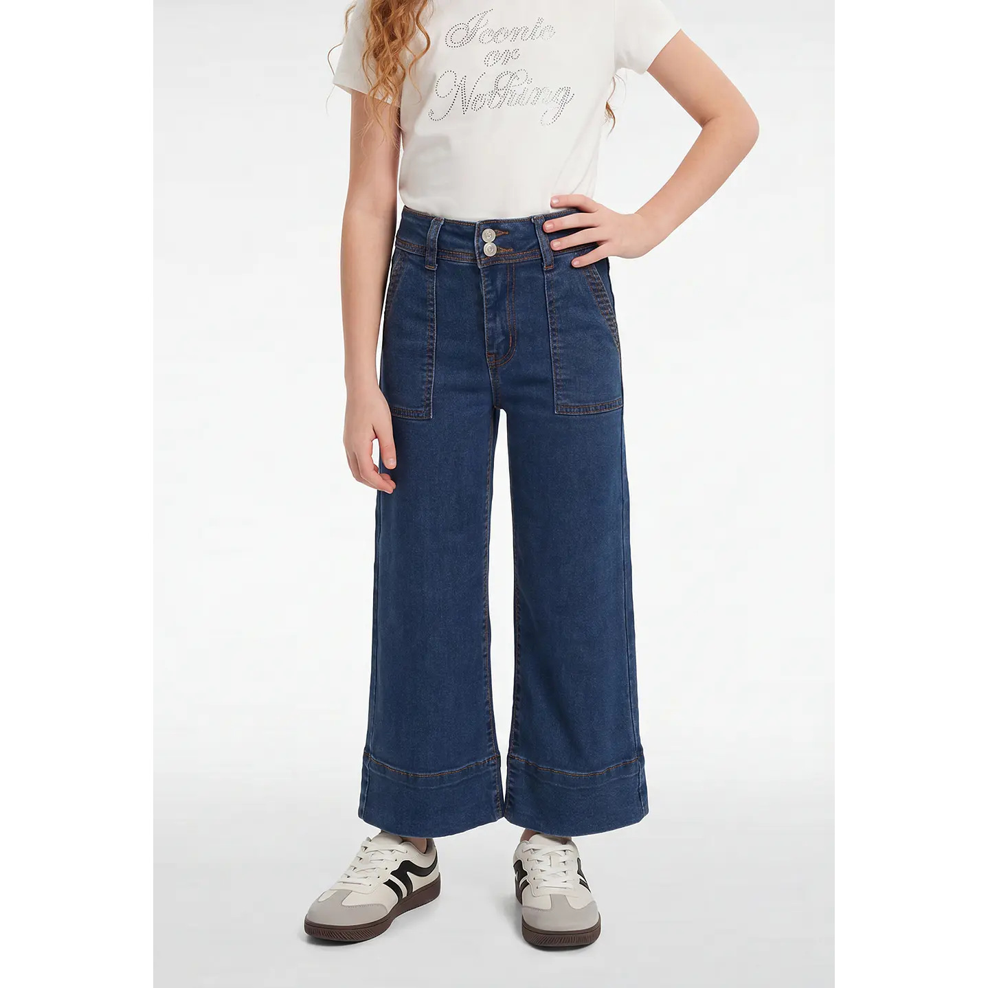 Jeans Botones Wide Leg Niña Azul 1