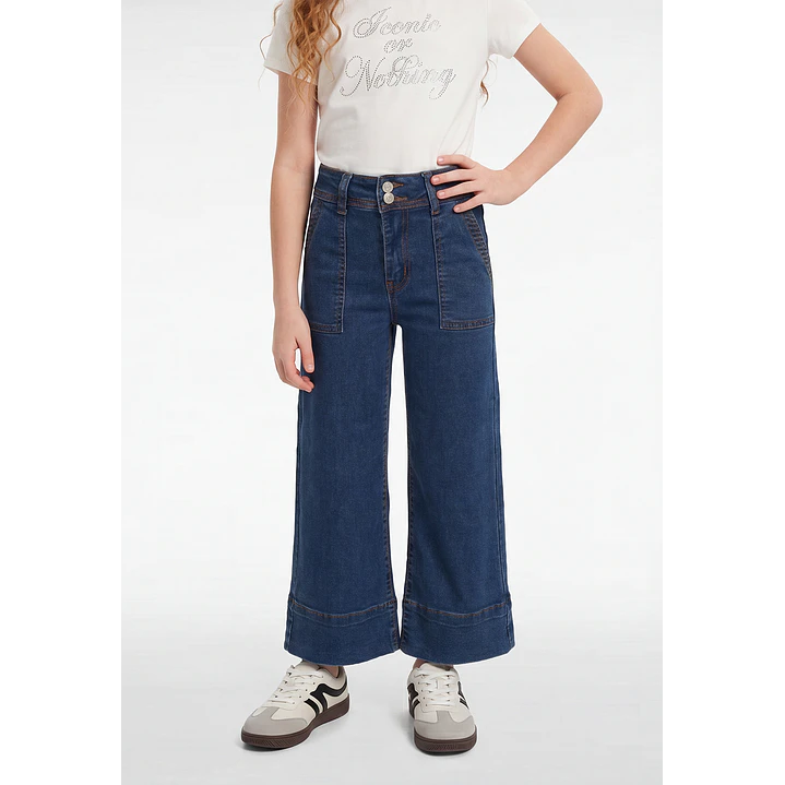 Jeans Botones Wide Leg Niña Azul 1