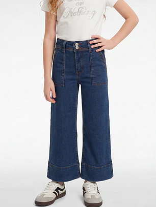 Jeans Botones Wide Leg Niña Azul