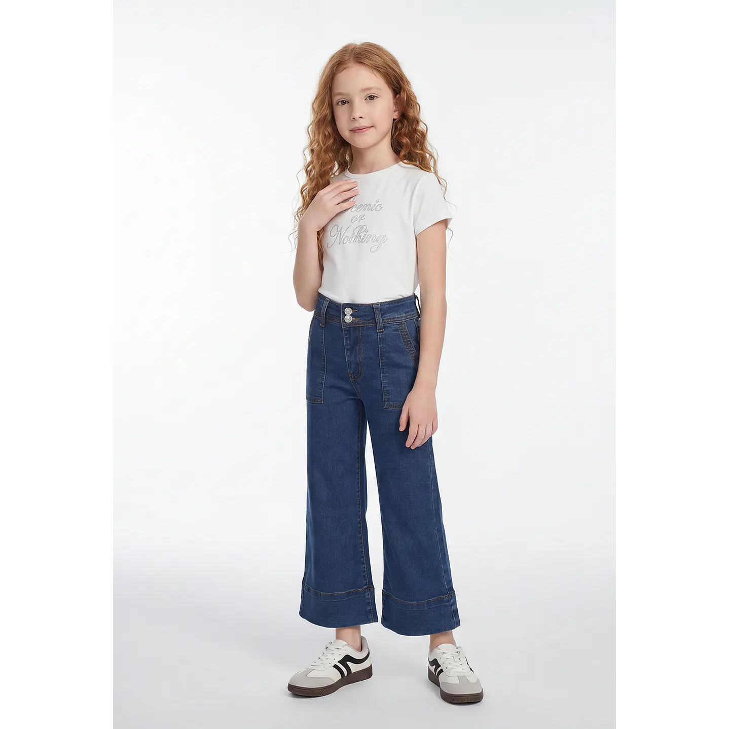 Jeans Botones Wide Leg Niña Azul 3