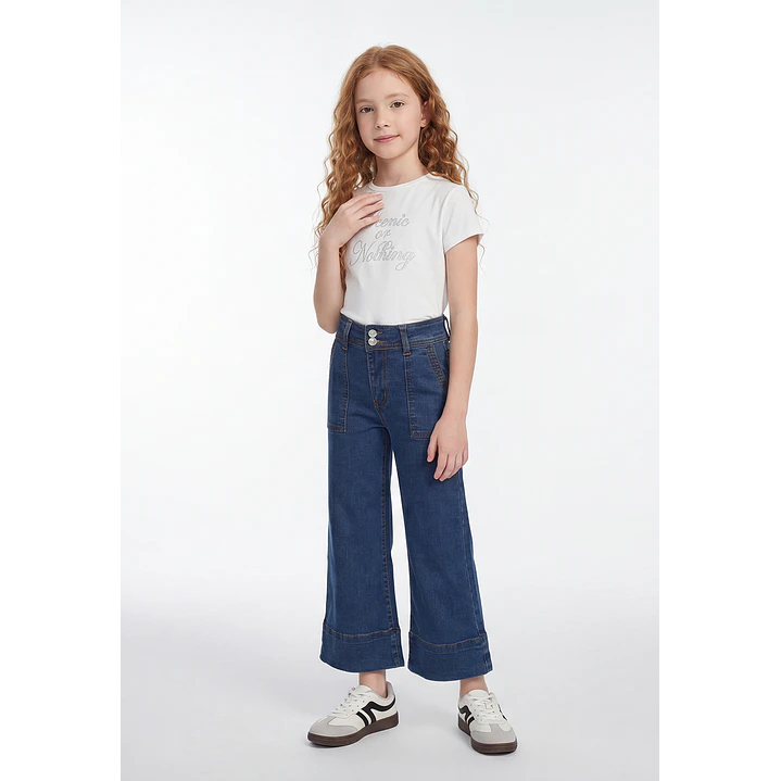 Jeans Botones Wide Leg Niña Azul 3