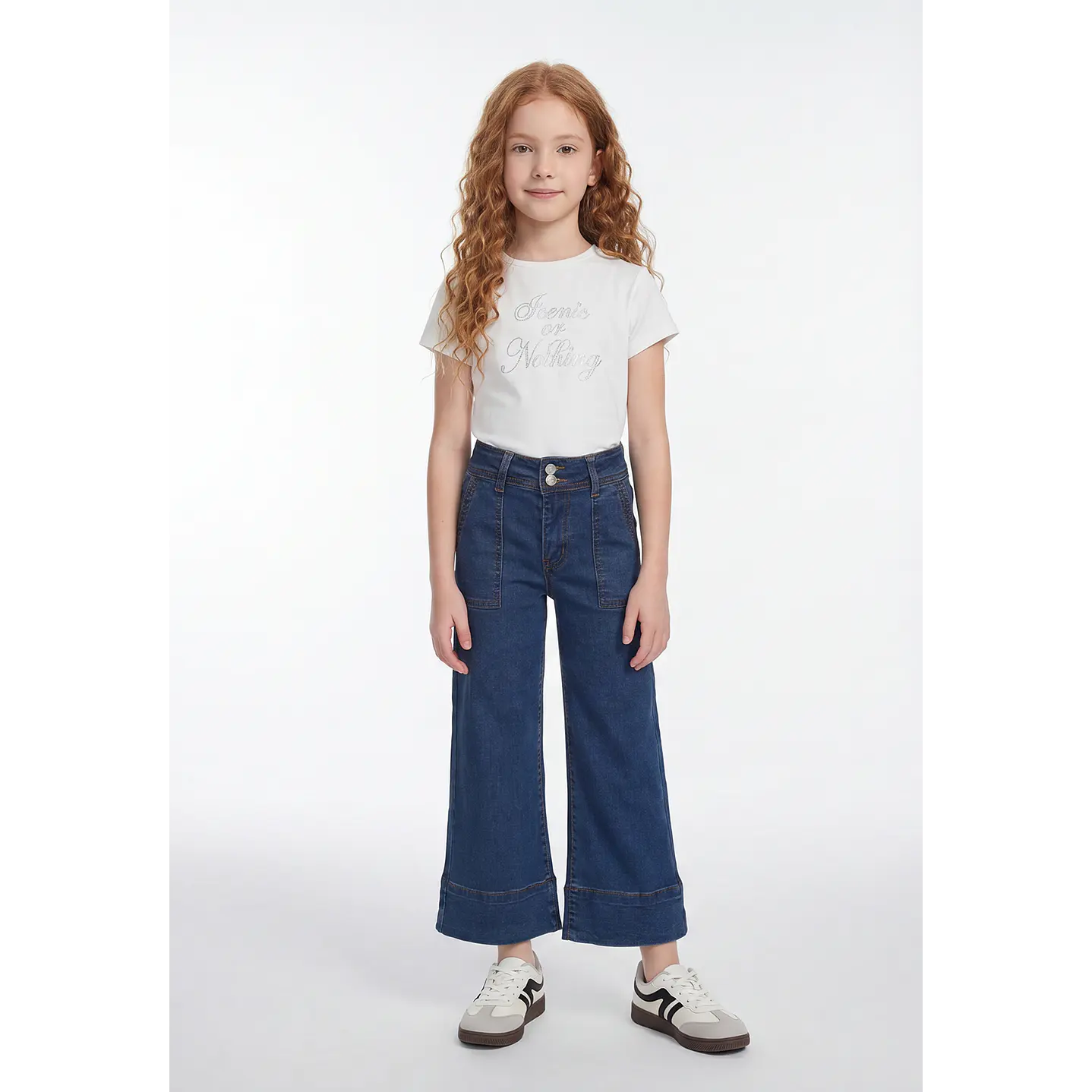 Jeans Botones Wide Leg Niña Azul 4