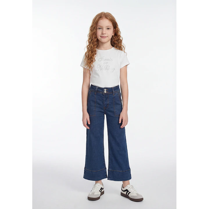 Jeans Botones Wide Leg Niña Azul 4