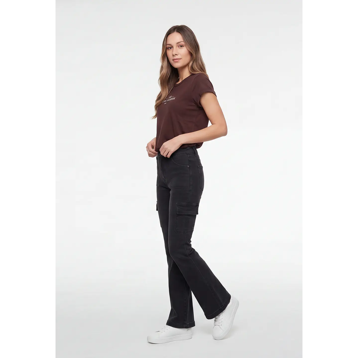 Jeans Cargo Flare Mujer Negro 3