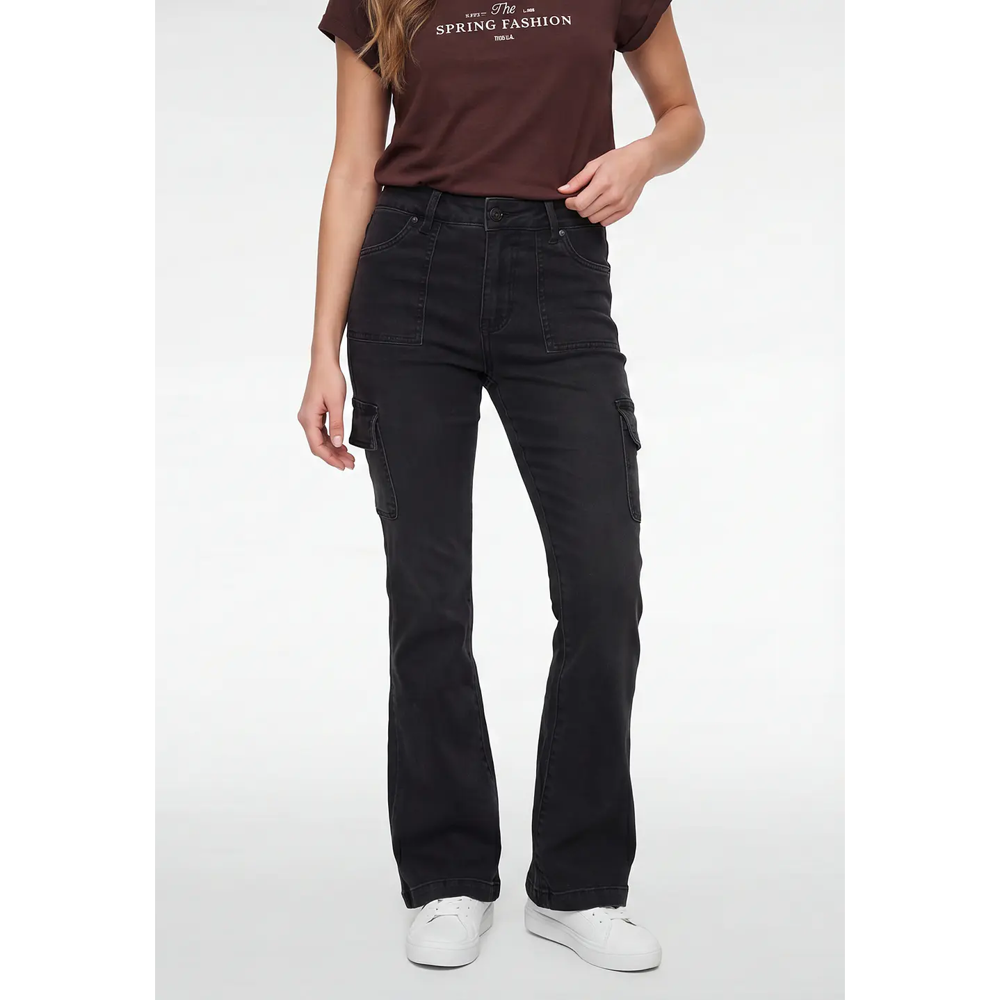 Jeans Cargo Flare Mujer Negro 1