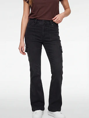 Jeans Cargo Flare Mujer Negro