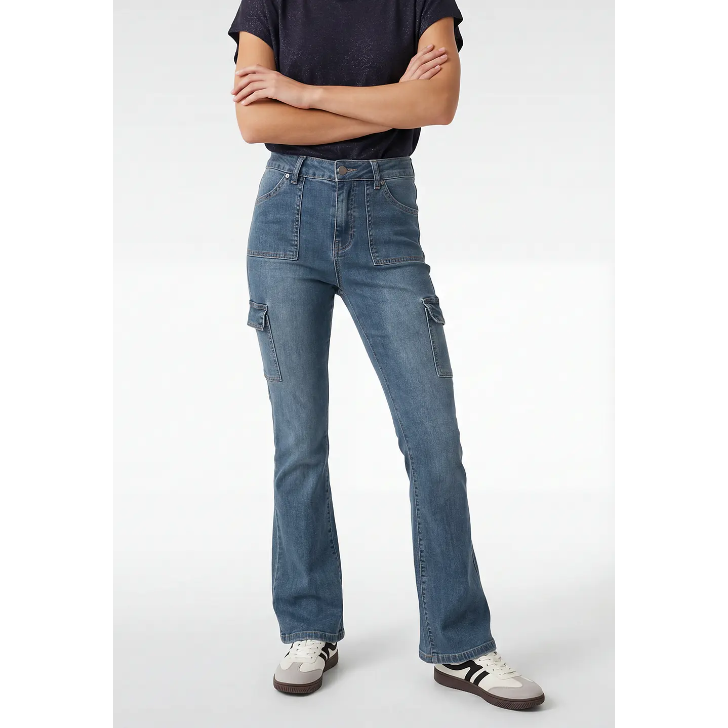 Jeans Cargo Flare Mujer Azul 1