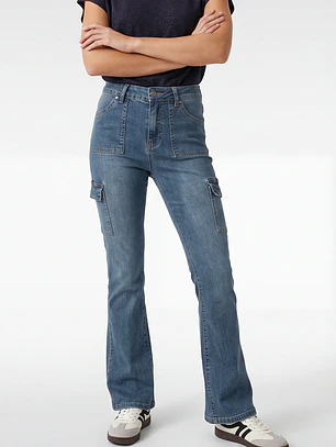 Jeans Cargo Flare Mujer Azul